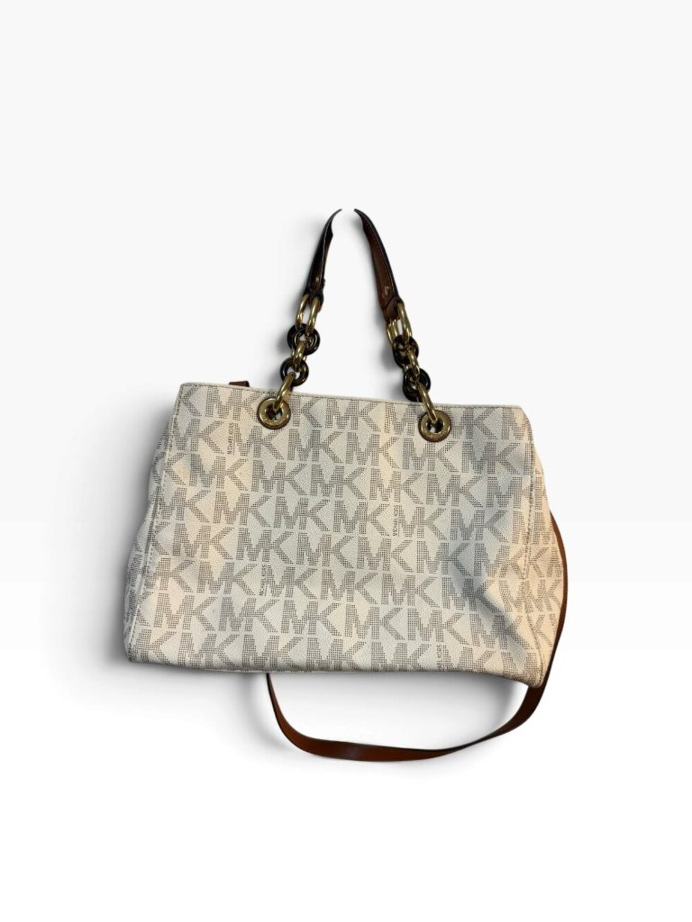 Michael Kors Cynthia Medium Signature Logo Satchel in the vanilla